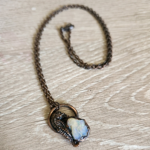OOAK Copper and Opal Seahorse Necklace - Picture 7 of 9